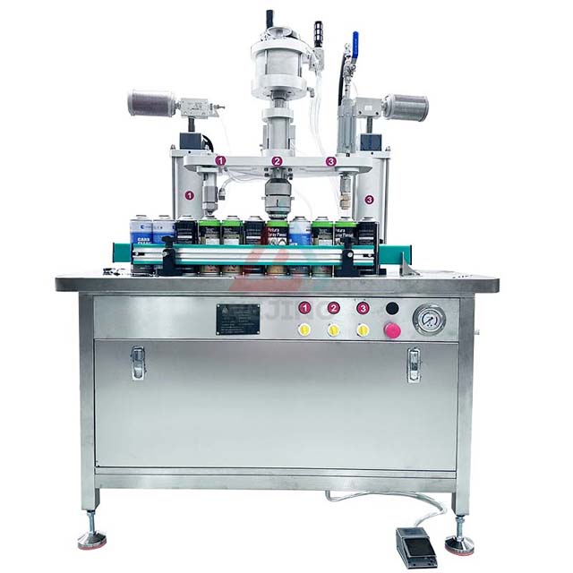 P&oacute;łautomatyczny 3 w 1 pneumatyczny odświeżacz powietrza wypełniacz aerozolowy gazowa maszyna do napełniania puszek w aerozolu