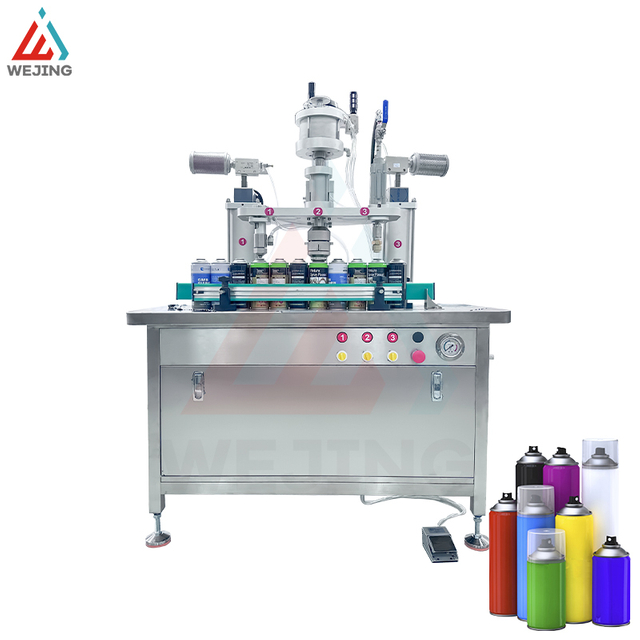 Peiriant Llenwi Erosol Lled Awtomatig Tri mewn Un ar gyfer Erosolau Chwistrellu Nwy 